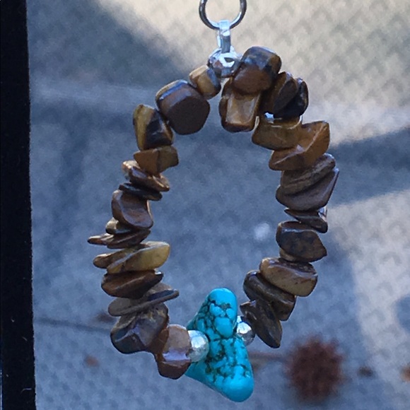 SOLD Tiger’s Eye Turquoise Howlite Hoop Earrings - Picture 4 of 6